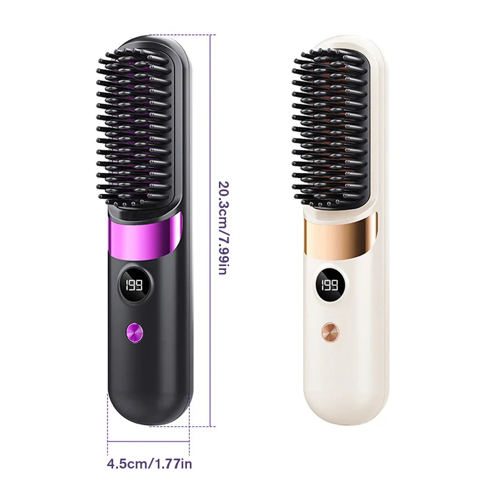 Cordless Ceramic Ionic Hair Straightening Brush — LED Display
