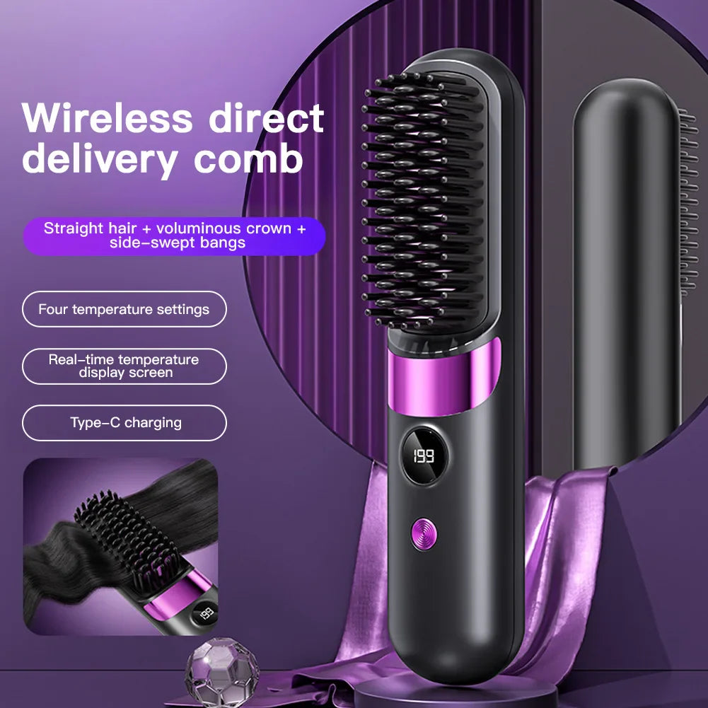 Cordless Ceramic Ionic Hair Straightening Brush — LED Display