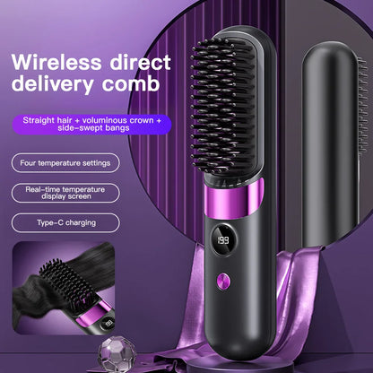 Cordless Ceramic Ionic Hair Straightening Brush — LED Display