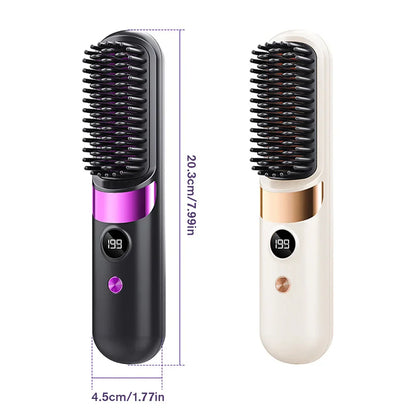 Cordless Ceramic Ionic Hair Straightening Brush — LED Display