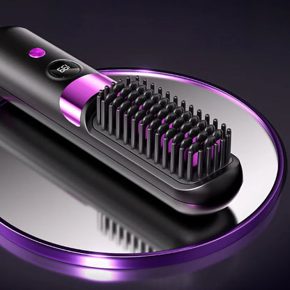 Cordless Ceramic Ionic Hair Straightening Brush — LED Display
