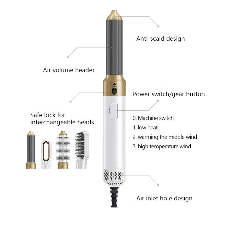 5-in-1 Styling Set With Curling Iron Hair Dryer Hot Air Comb Straightener Professional Hair Styling Tool Long-Lasting