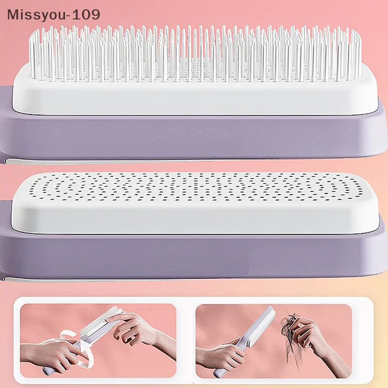 Self-Cleaning Scalp Massage Hair Brush — Anti-Static Detangling Paddle Brush