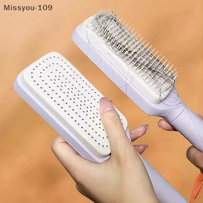 Self-Cleaning Scalp Massage Hair Brush — Anti-Static Detangling Paddle Brush
