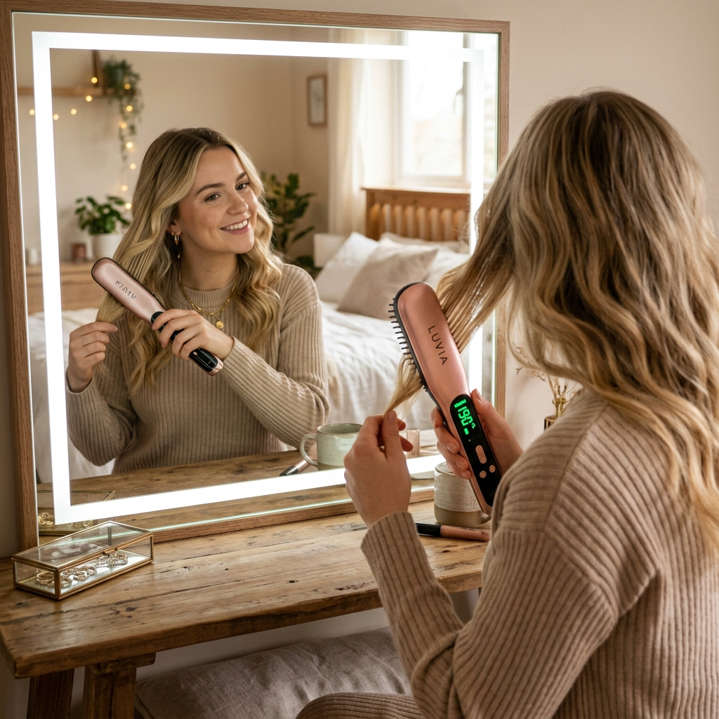 Cordless Ceramic Hair Straightening Brush lifestyle