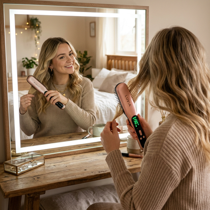 Cordless Ceramic Hair Straightening Brush lifestyle